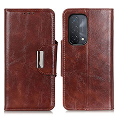 Leather Case Stands Flip Cover Holder N04P for Oppo A74 5G Brown