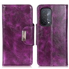 Leather Case Stands Flip Cover Holder N04P for Oppo A74 5G Purple