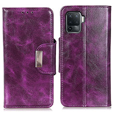 Leather Case Stands Flip Cover Holder N04P for Oppo Reno5 F Purple