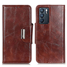 Leather Case Stands Flip Cover Holder N04P for Oppo Reno6 5G Brown