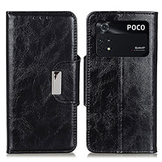 Leather Case Stands Flip Cover Holder N04P for Xiaomi Poco M4 Pro 4G Black