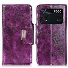 Leather Case Stands Flip Cover Holder N04P for Xiaomi Poco M4 Pro 4G Purple