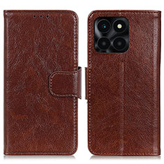 Leather Case Stands Flip Cover Holder N05P for Huawei Honor X6a Brown