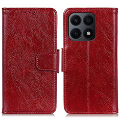 Leather Case Stands Flip Cover Holder N05P for Huawei Honor X8a 4G Red