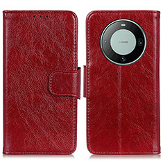 Leather Case Stands Flip Cover Holder N05P for Huawei Mate 60 Pro Red