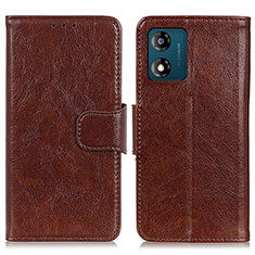 Leather Case Stands Flip Cover Holder N05P for Motorola Moto E13 Brown