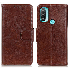 Leather Case Stands Flip Cover Holder N05P for Motorola Moto E20 Brown