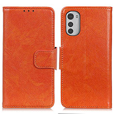 Leather Case Stands Flip Cover Holder N05P for Motorola Moto E32 Orange