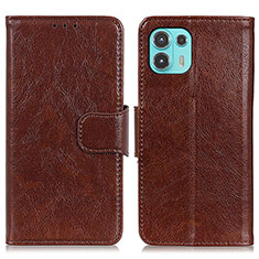 Leather Case Stands Flip Cover Holder N05P for Motorola Moto Edge 20 Lite 5G Brown