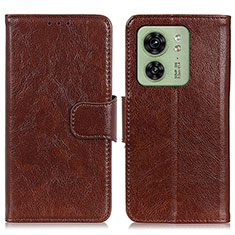 Leather Case Stands Flip Cover Holder N05P for Motorola Moto Edge (2023) 5G Brown