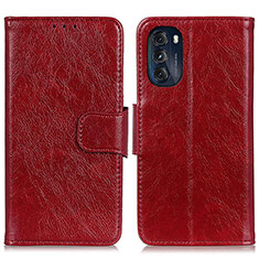 Leather Case Stands Flip Cover Holder N05P for Motorola Moto G 5G (2022) Red