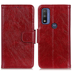 Leather Case Stands Flip Cover Holder N05P for Motorola Moto G Pure Red