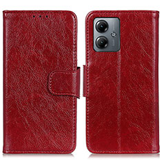 Leather Case Stands Flip Cover Holder N05P for Motorola Moto G14 Red