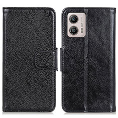 Leather Case Stands Flip Cover Holder N05P for Motorola Moto G53 5G Black