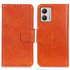 Leather Case Stands Flip Cover Holder N05P for Motorola Moto G53 5G Orange