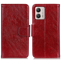 Leather Case Stands Flip Cover Holder N05P for Motorola Moto G53 5G Red