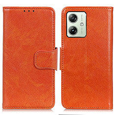 Leather Case Stands Flip Cover Holder N05P for Motorola Moto G54 5G Orange