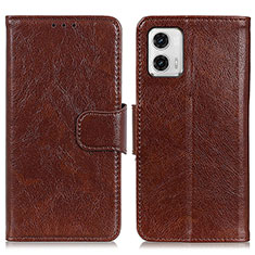 Leather Case Stands Flip Cover Holder N05P for Motorola Moto G73 5G Brown