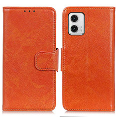 Leather Case Stands Flip Cover Holder N05P for Motorola Moto G73 5G Orange