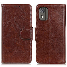 Leather Case Stands Flip Cover Holder N05P for Nokia C02 Brown