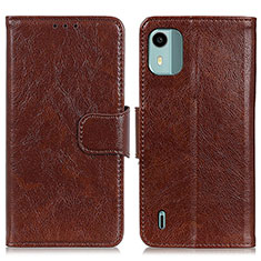 Leather Case Stands Flip Cover Holder N05P for Nokia C12 Brown