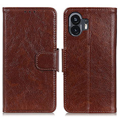 Leather Case Stands Flip Cover Holder N05P for Nothing Phone 2 Brown