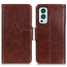 Leather Case Stands Flip Cover Holder N05P for OnePlus Nord 2 5G Brown