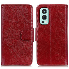 Leather Case Stands Flip Cover Holder N05P for OnePlus Nord 2 5G Red