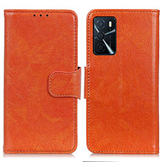 Leather Case Stands Flip Cover Holder N05P for Oppo A54s Orange