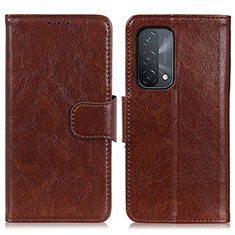 Leather Case Stands Flip Cover Holder N05P for Oppo A93 5G Brown