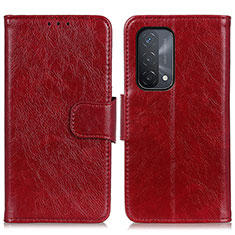 Leather Case Stands Flip Cover Holder N05P for Oppo A93 5G Red