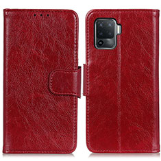 Leather Case Stands Flip Cover Holder N05P for Oppo F19 Pro Red