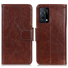 Leather Case Stands Flip Cover Holder N05P for Oppo K9 5G Brown