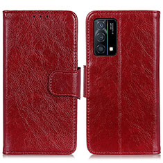 Leather Case Stands Flip Cover Holder N05P for Oppo K9 5G Red