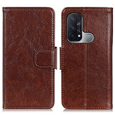 Leather Case Stands Flip Cover Holder N05P for Oppo Reno5 A Brown