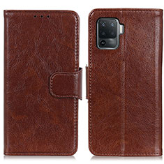 Leather Case Stands Flip Cover Holder N05P for Oppo Reno5 F Brown