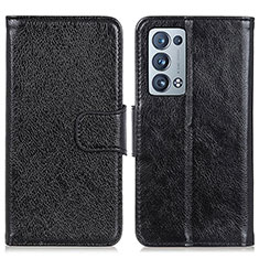 Leather Case Stands Flip Cover Holder N05P for Oppo Reno6 Pro 5G Black