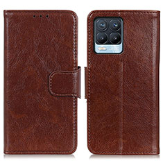 Leather Case Stands Flip Cover Holder N05P for Realme 8 4G Brown