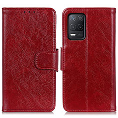 Leather Case Stands Flip Cover Holder N05P for Realme 9 5G India Red