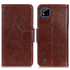 Leather Case Stands Flip Cover Holder N05P for Realme C11 (2021) Brown