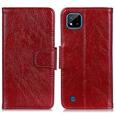 Leather Case Stands Flip Cover Holder N05P for Realme C20A Red