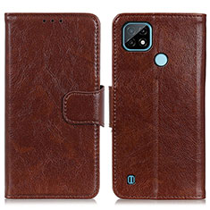 Leather Case Stands Flip Cover Holder N05P for Realme C21 Brown