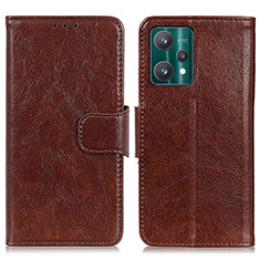 Leather Case Stands Flip Cover Holder N05P for Realme Q5 5G Brown