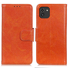 Leather Case Stands Flip Cover Holder N05P for Samsung Galaxy A03 Orange