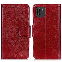 Leather Case Stands Flip Cover Holder N05P for Samsung Galaxy A03 Red