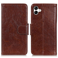 Leather Case Stands Flip Cover Holder N05P for Samsung Galaxy A04 4G Brown