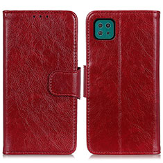 Leather Case Stands Flip Cover Holder N05P for Samsung Galaxy F42 5G Red