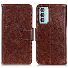 Leather Case Stands Flip Cover Holder N05P for Samsung Galaxy M23 5G Brown