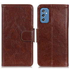 Leather Case Stands Flip Cover Holder N05P for Samsung Galaxy M52 5G Brown