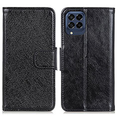 Leather Case Stands Flip Cover Holder N05P for Samsung Galaxy M53 5G Black